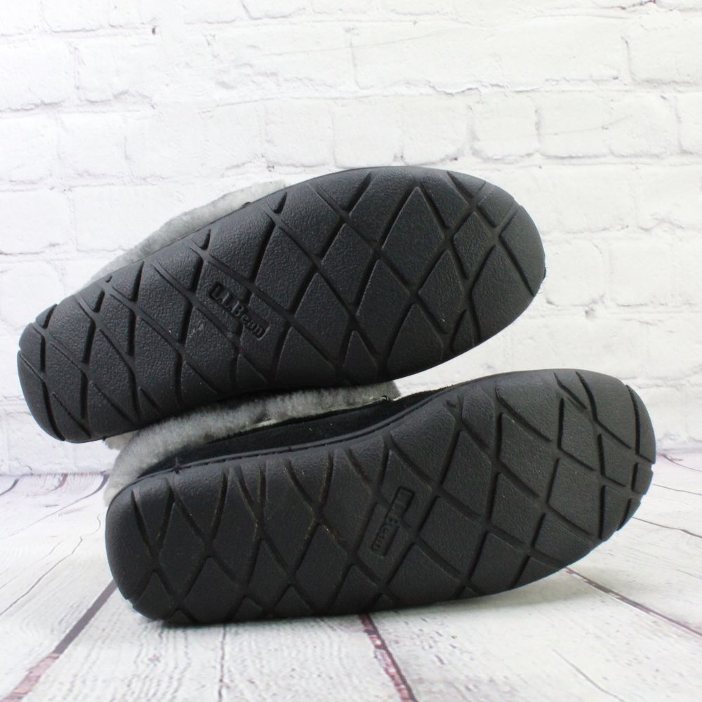 LL BEAN Black Wicked Good Slippers Suede Shearling Lined Soft Size 7 M - Picture 9 of 9